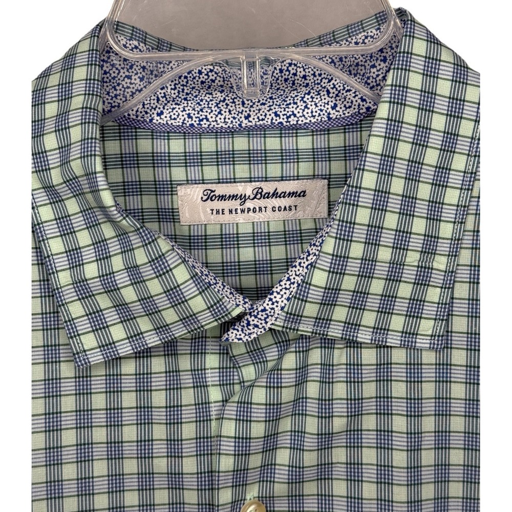 Tommy Bahama The Newport Coast Mens L Green Blue Check LS Button Up Flip Cuff